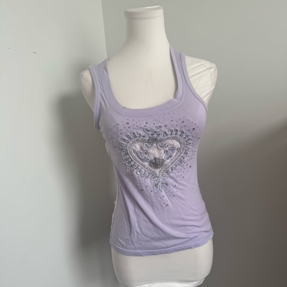 ✨ Parasuco Vintage Lilac Rhinestone Heart Tank – Rare 2000s Y2K S - Picture 3 of 9